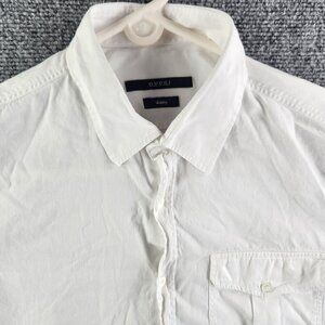 Gucci 15.5 Long Sleeve White Button Up Shirt Italy Made Skinny Green Red Trim